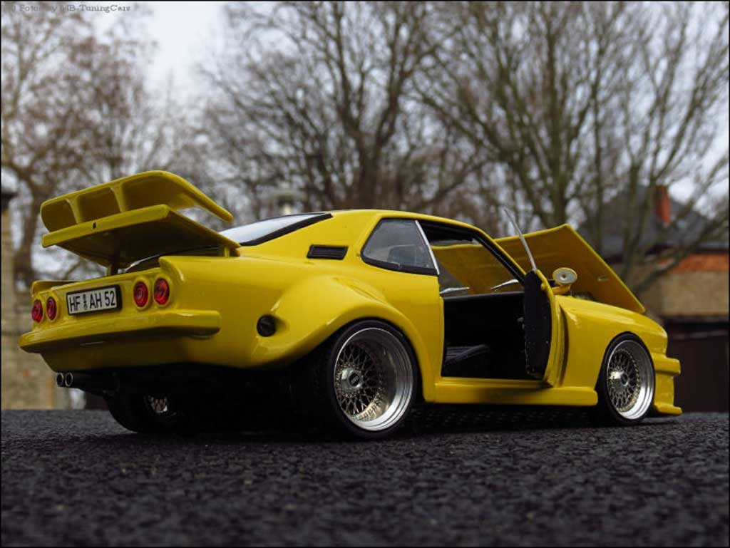 Opel Manta A yellow kit carrosserie sur mesure jantes en nid d'abeilles 1/18 Norev
