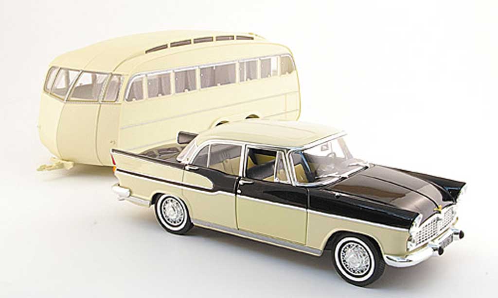 Simca Chambord 1/18 Norev beige black avec caravane 1958 diecast model cars