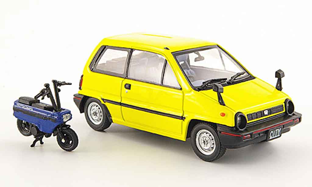 Honda City 1/43 Ebbro yellow avec Motocompo Minimotorrad 1981 diecast model cars
