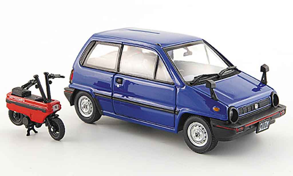 Honda City 1/43 Ebbro blue avec Motocompo Minimotorrad 1981 diecast model cars