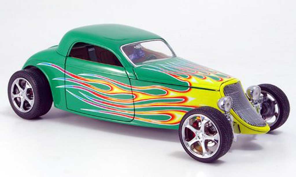 Ford Hot Rod 1/18 Yat Ming coupe grun avec flammendesign 1933 diecast model cars