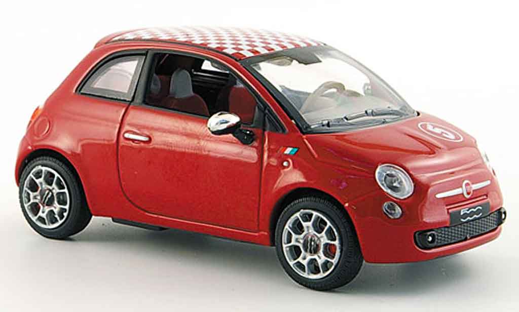 Fiat 500 1/43 Norev red white kariertes Dach 2007 diecast model cars