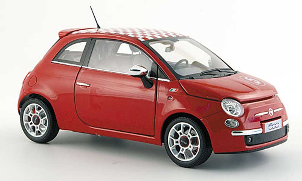Fiat 500 Sport 1/18 Norev Sport no.5 red mit white-red-kariertem dach 2007 diecast model cars