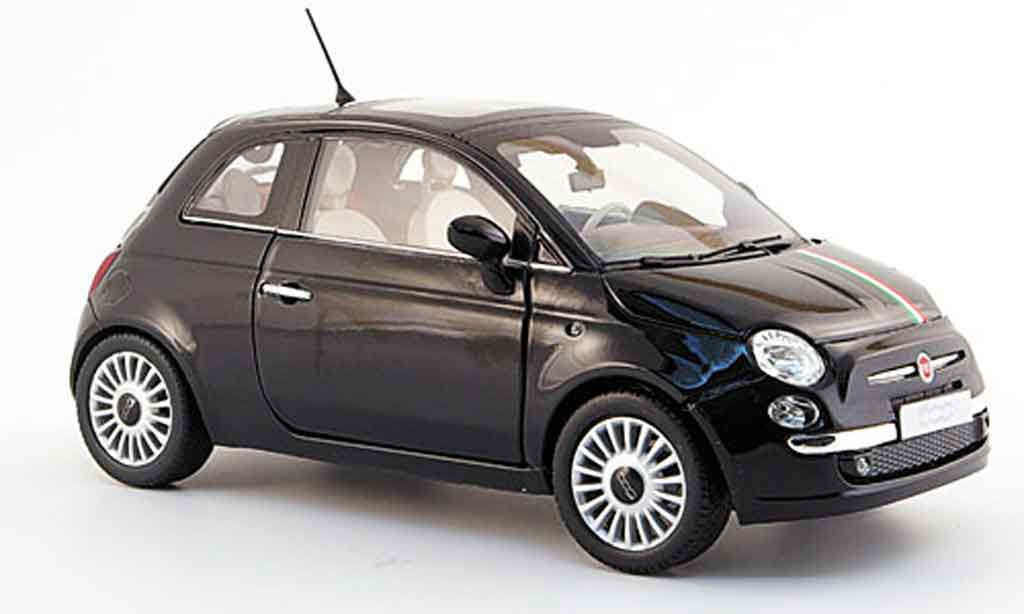 Fiat 500 1/18 Mondo Motors black mit grun-white-redem streifen 2007 diecast model cars