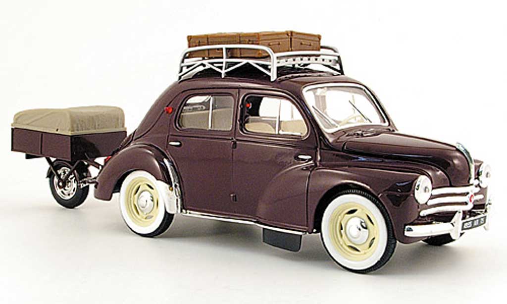Renault 4CV 1/18 Solido red nationale 7 mit einrad-anhenger 1954 diecast model cars
