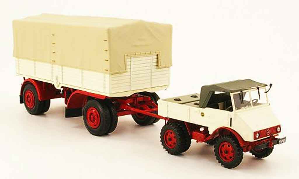 Mercedes Unimog 1/43 Minichamps 401 white red avec Pritschenanhanger 1951 diecast model cars