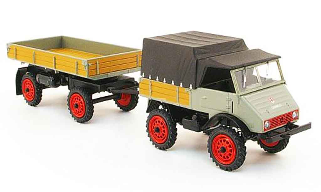 Mercedes Unimog 1/43 Schuco 401 grey avec Muller avecteltal Anhanger diecast model cars