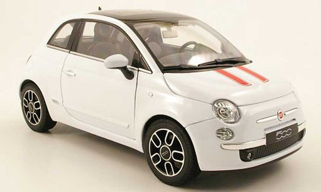 Fiat 500 1/18 Welly white deux bandes red 2007 diecast model cars