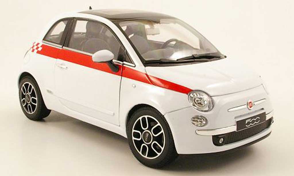 Fiat 500 1/18 Welly white bandes red 2007 diecast model cars