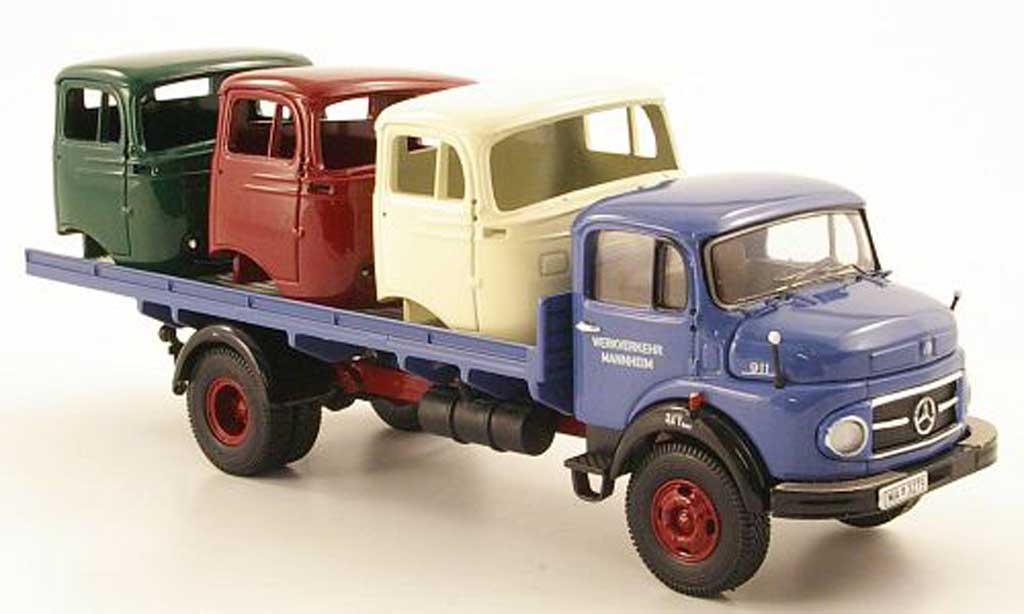 Mercedes LP 911 1/43 Premium ClassiXXs Flachpritsche Werkverkehr Mannheim avec 3 Fahrerhausern als Ladegut diecast model cars