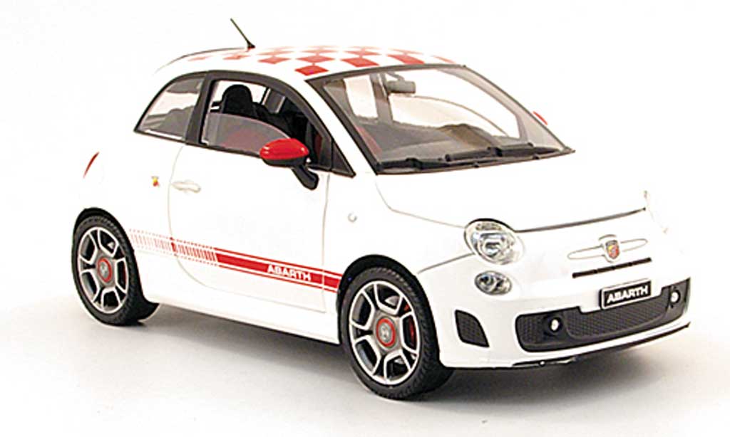 Fiat 500 Abarth 1/18 Mondo Motors Abarth white mit redkariertem dach 2008 diecast model cars