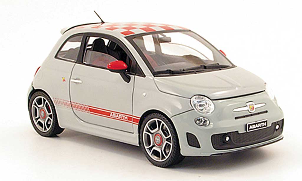 Fiat 500 Abarth 1/18 Mondo Motors Abarth grey mit redkariertem dach 2008 diecast model cars