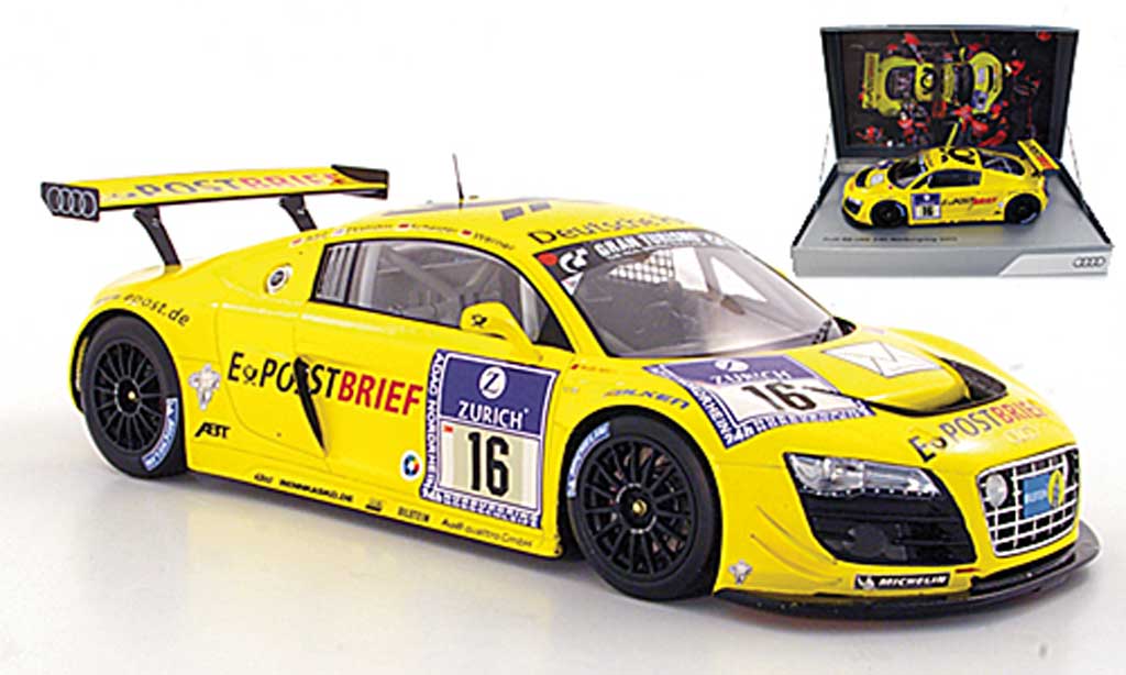 Audi R8 LMS 1/18 Spark LMS No.16 Deutsche Post Abt / Ekstrom / Scheider / Werner ADAC 24h Nurburgring 2011 diecast model cars