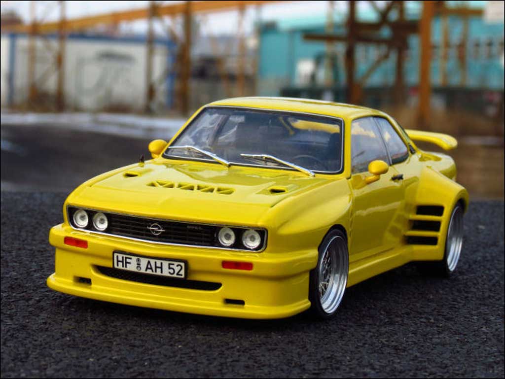 Opel Manta A yellow kit carrosserie sur mesure jantes en nid d'abeilles 1/18 Norev