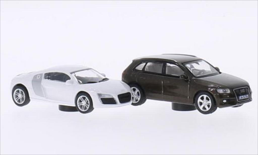 Audi R8 1/87 Schuco white/grey + Q5 brown diecast model cars