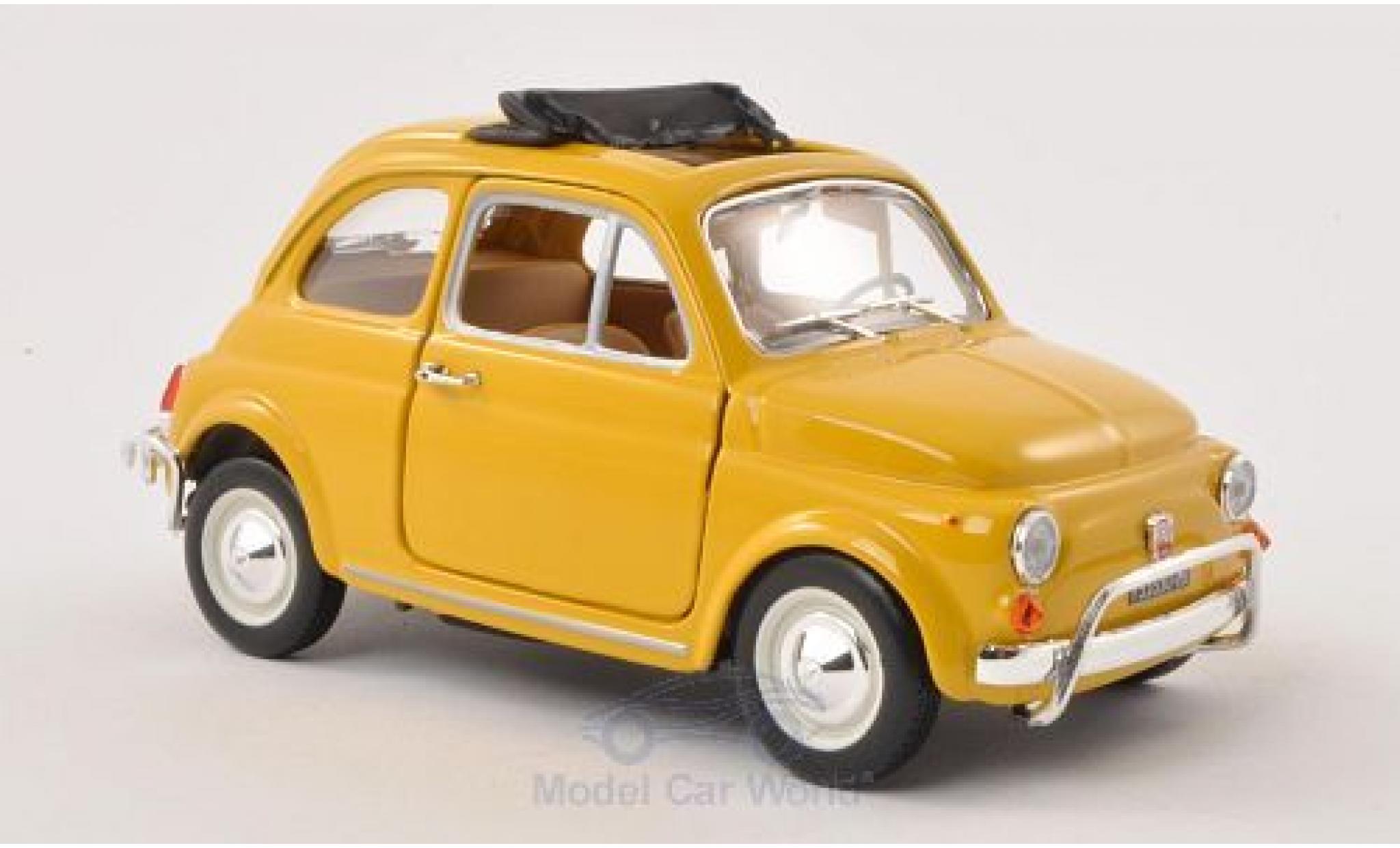 Fiat 500 1/24 Burago L yellow 1968 ge&ouml;ffnetes Faltdach ohne Vitrine diecast model cars