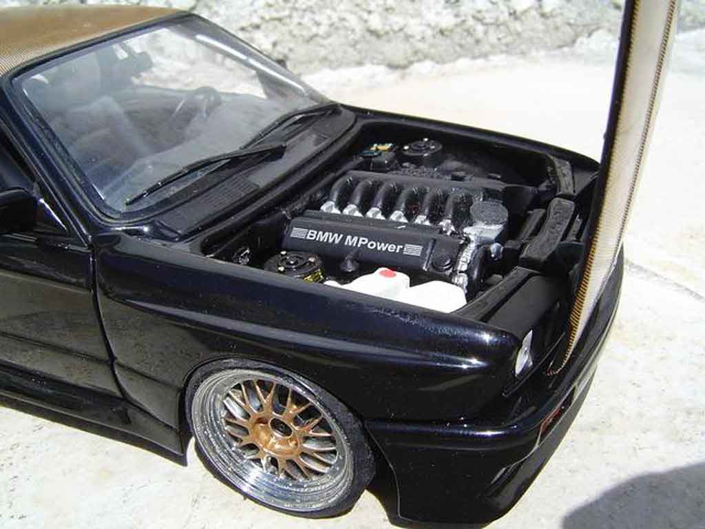 Bmw M3 coupe E30 black swap moteur e36 jantes bbs capot kevlar 1/18 Minichamps