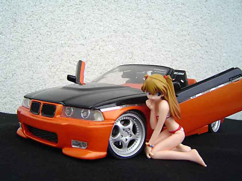 Bmw 325 Cabriolet E36 jantes rh cup 18 pouces peinture biton orange noir portes papillon 1/18 Maisto
