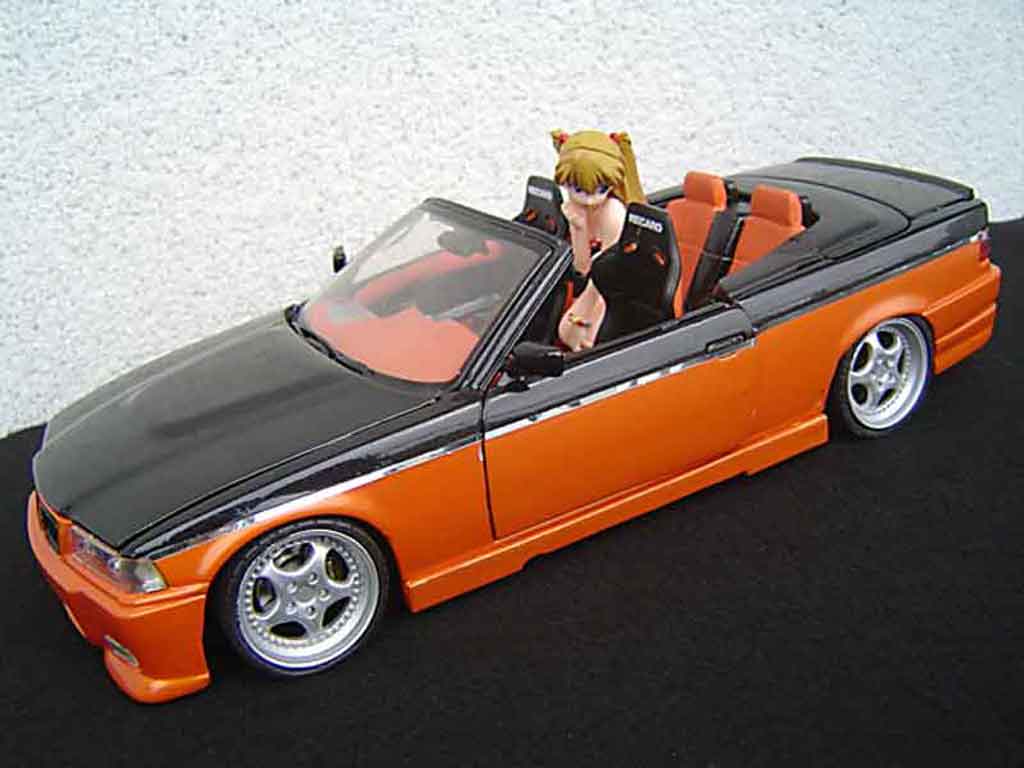 Bmw 325 Cabriolet E36 jantes rh cup 18 pouces peinture biton orange noir portes papillon 1/18 Maisto