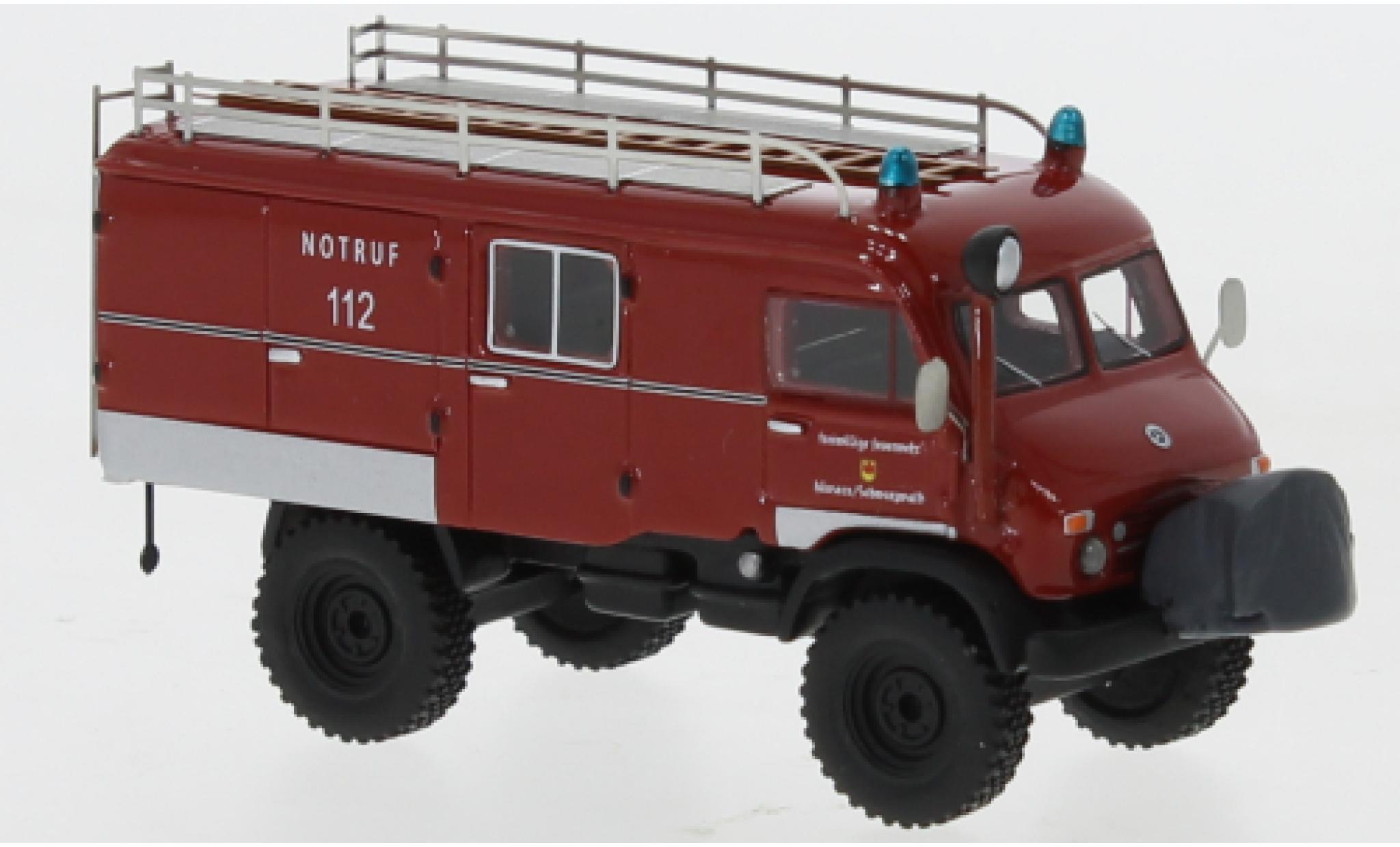 Mercedes Unimog 1/87 BoS Models 404 S LF8 red/black Freiwillige Fire brigade H&auml;usern / Schwarzwald 1962 diecast model cars