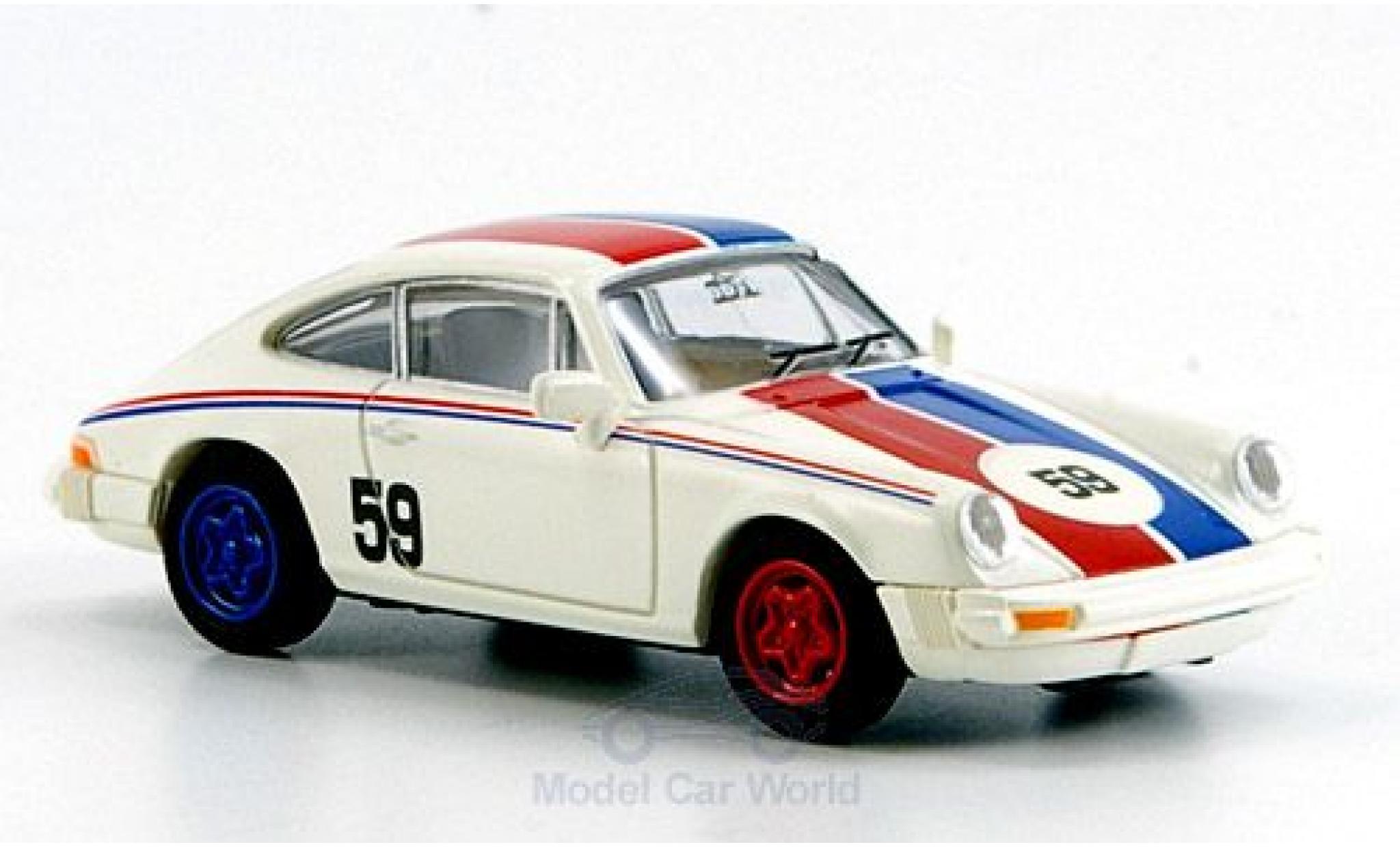 Porsche 911 1/87 Brekina white No.59 blue-rede Streifen diecast model cars