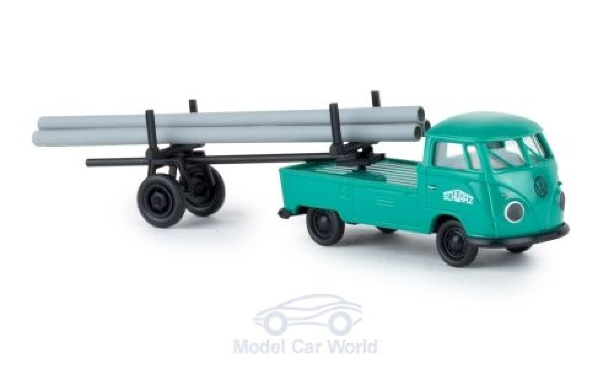 Volkswagen T1 B 1/87 Brekina b Schwarzbau mit beladenem Nachl&auml;ufer diecast model cars