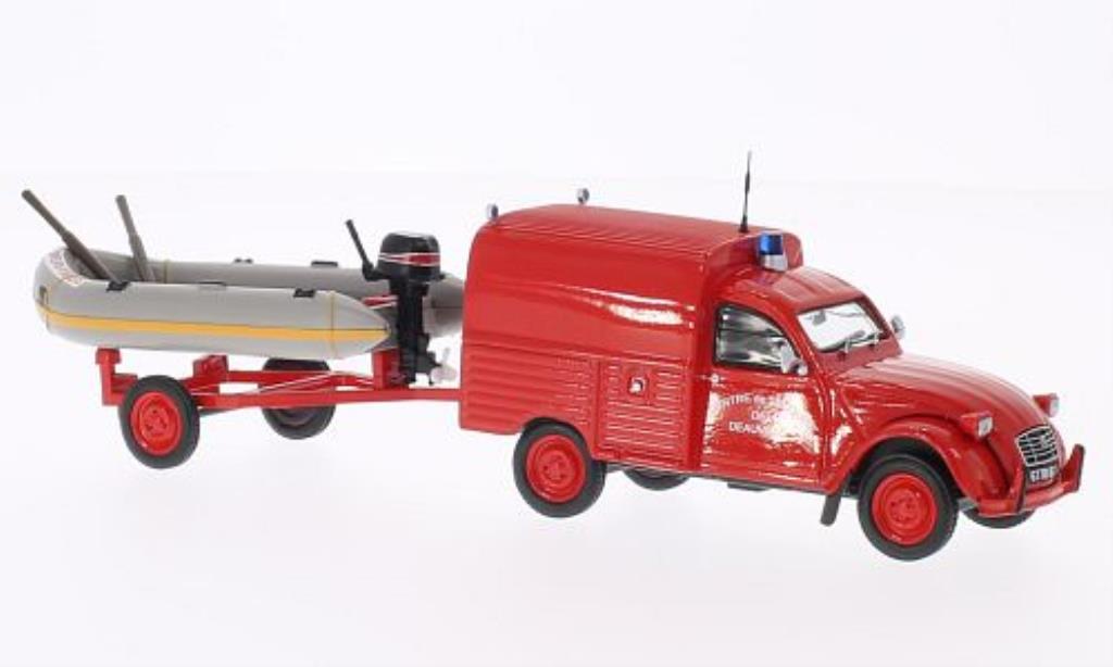 Citroen 2CV 1/43 Eligor AKS 400 Centre de Secours de Deauville Fire brigade (F) mit Zodiac auf Anhanger diecast model cars