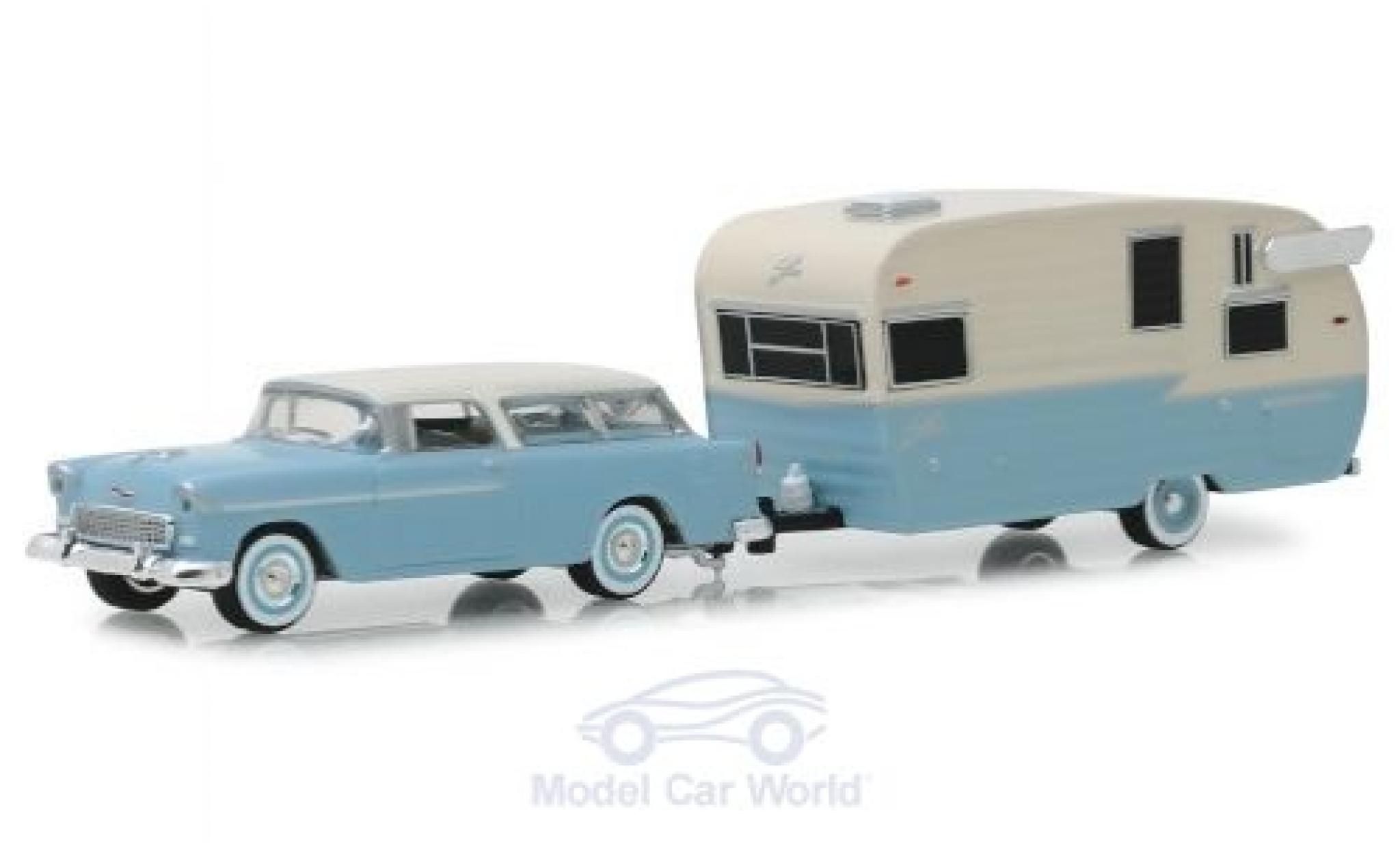 Chevrolet Nomad 1/64 Greenlight blue/beige 1955 mit Shasta Airflyte diecast model cars