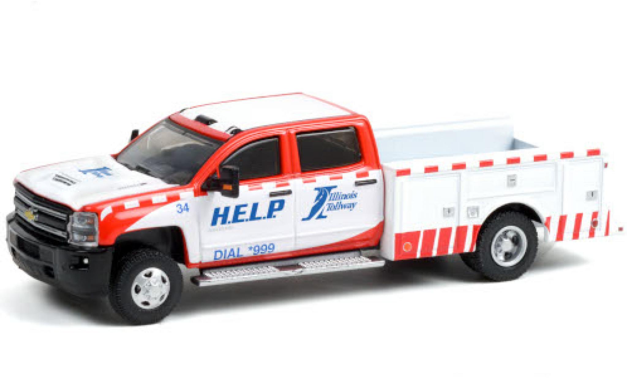 Chevrolet Silverado 1/64 Greenlight 3500 Dually Service Bed Illinois Tollway - H.E.L.P. 2018 diecast model cars