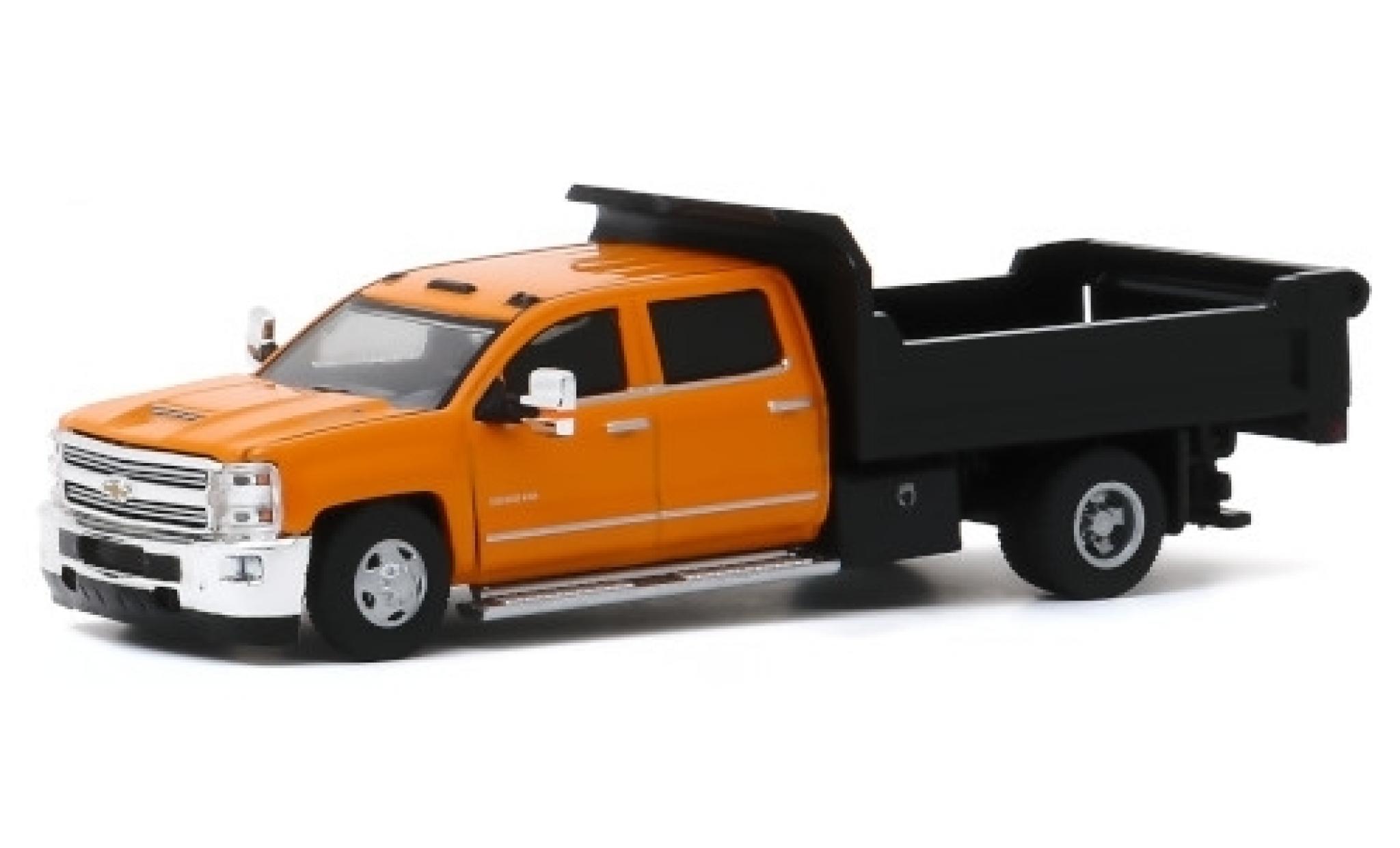Chevrolet Silverado 1/64 Greenlight 3500HD Dump Truck orange 2017 diecast model cars