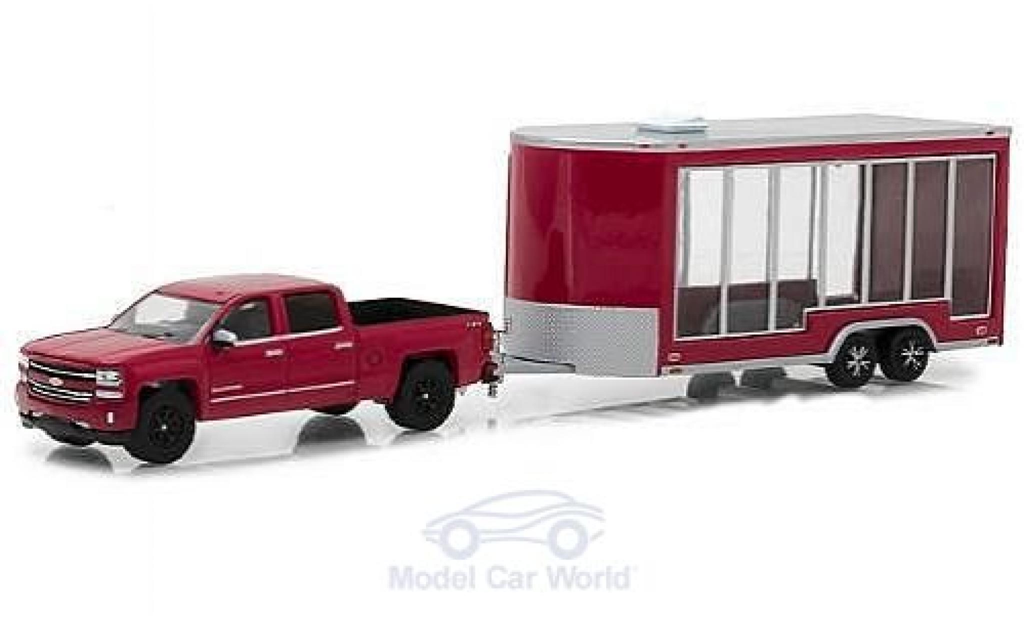 Chevrolet Silverado 1/64 Greenlight red/grey 2016 mit Display Trailer diecast model cars