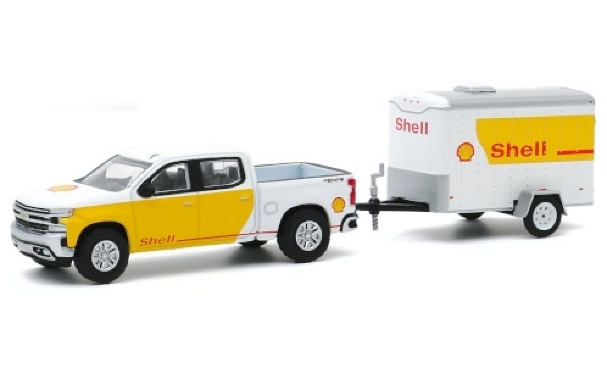 Chevrolet Silverado 1/64 Greenlight white/Dekor S 2019 avec Einsachs-remorque diecast model cars