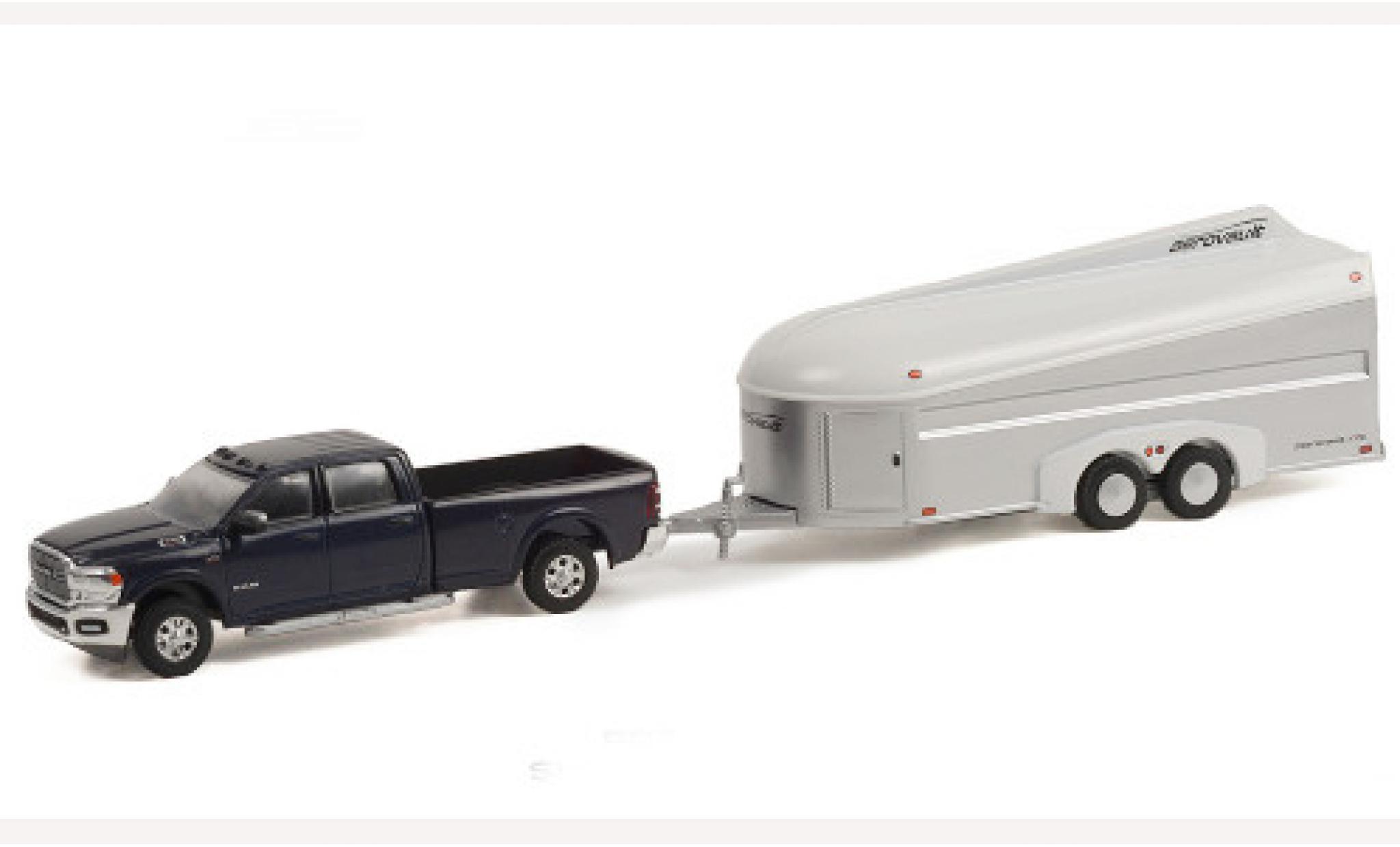 Dodge RAM 1/64 Greenlight 3500 Laramie Crew Cab grey 2021 mit Aerovault MK II Trailer diecast model cars