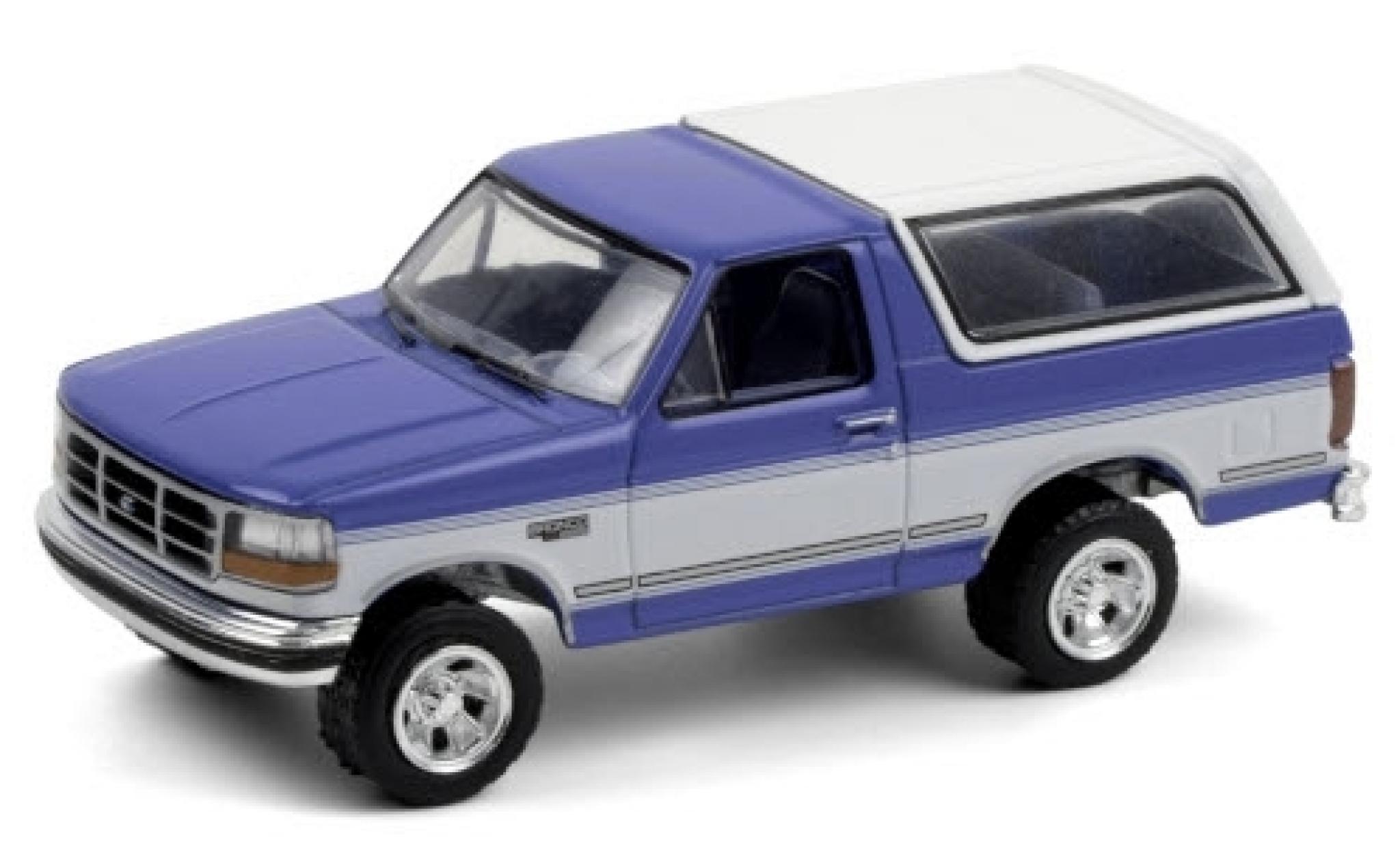 Ford Bronco 1/64 Greenlight XLT metallic blue/white 1992 diecast model cars