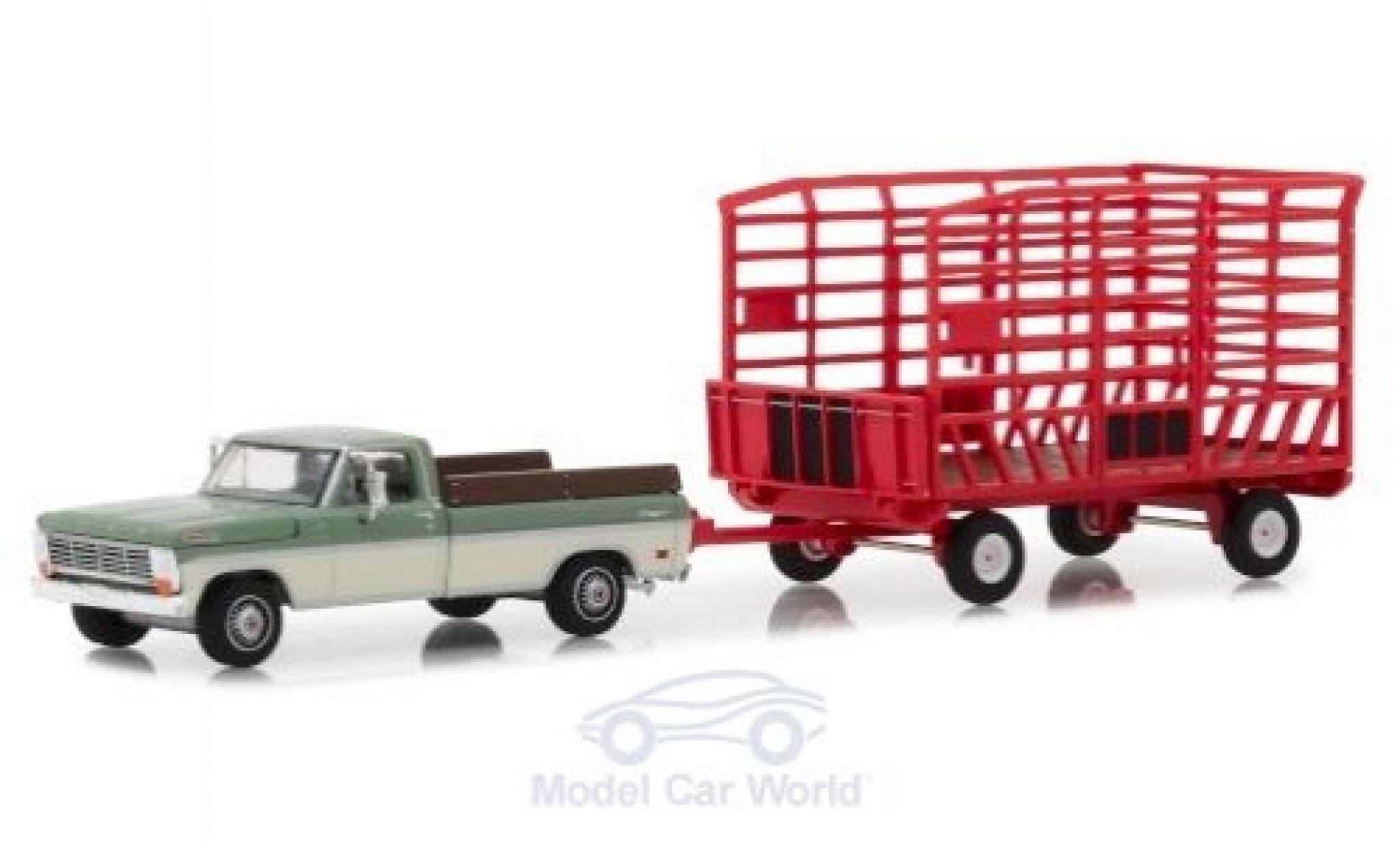 Ford F-1 1/64 Greenlight 00 Farm & Ranch oliv/white 1969 mit Transportanh&auml;nger diecast model cars