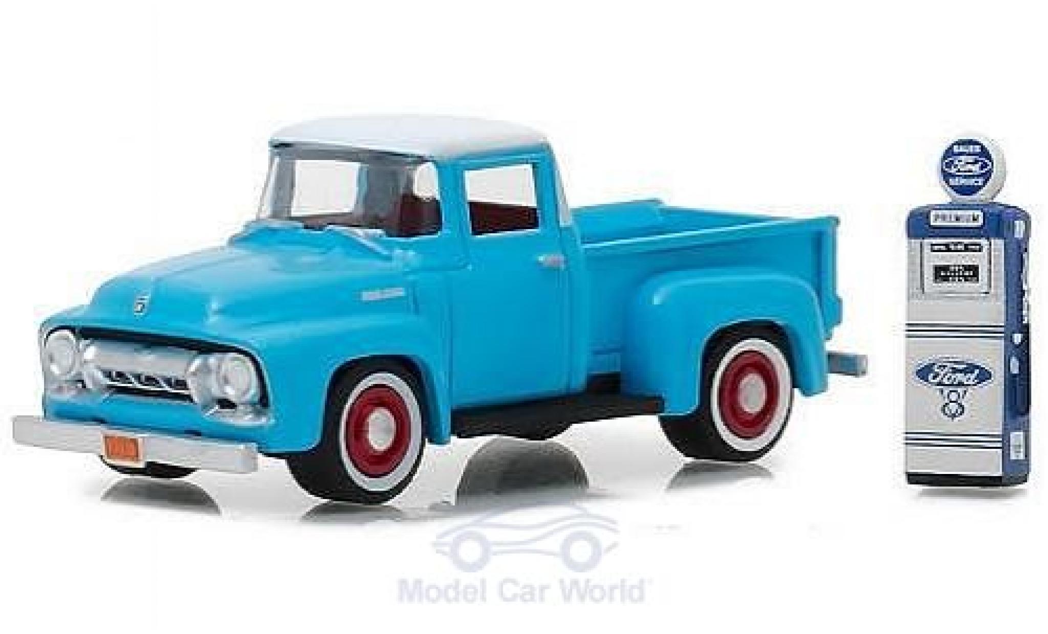 Ford F-1 1/64 Greenlight 00 blue/white 1954 mit Zapfs&auml;ule diecast model cars