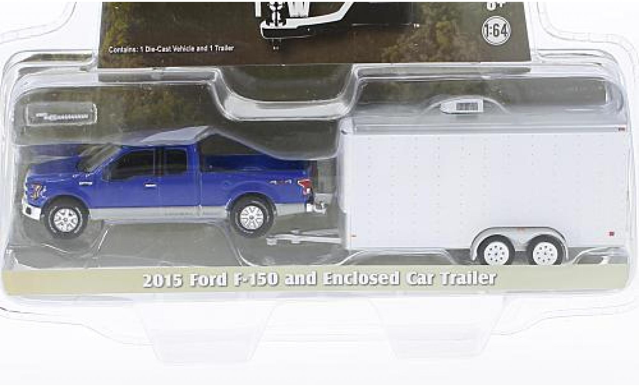 Ford F-1 1/64 Greenlight 50 blue 2015 avec Remorque porte-voiture diecast model cars