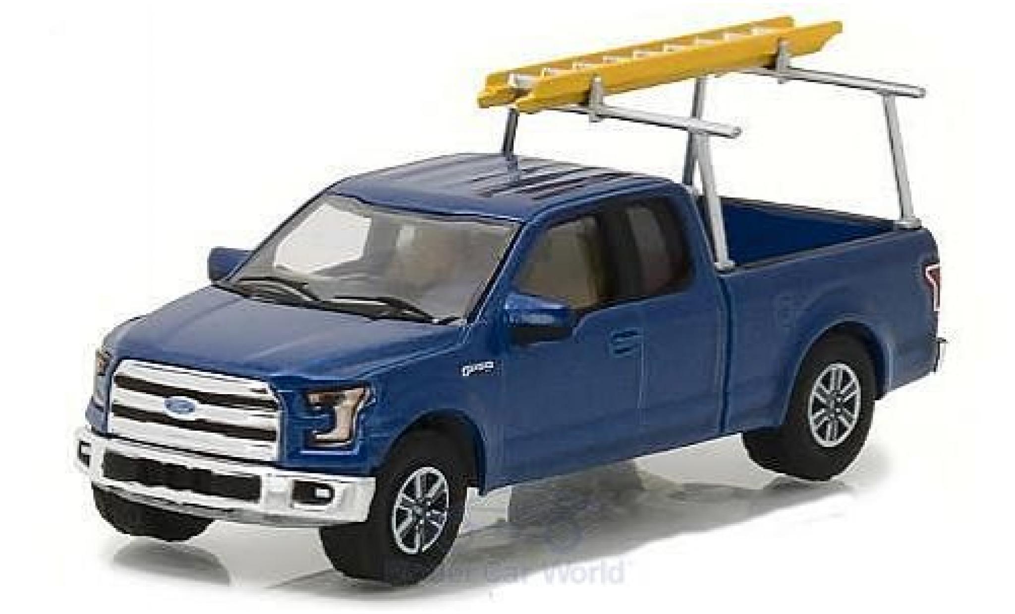Ford F-1 1/64 Greenlight 50 metallic blue 2015 with Ladder Rack diecast model cars
