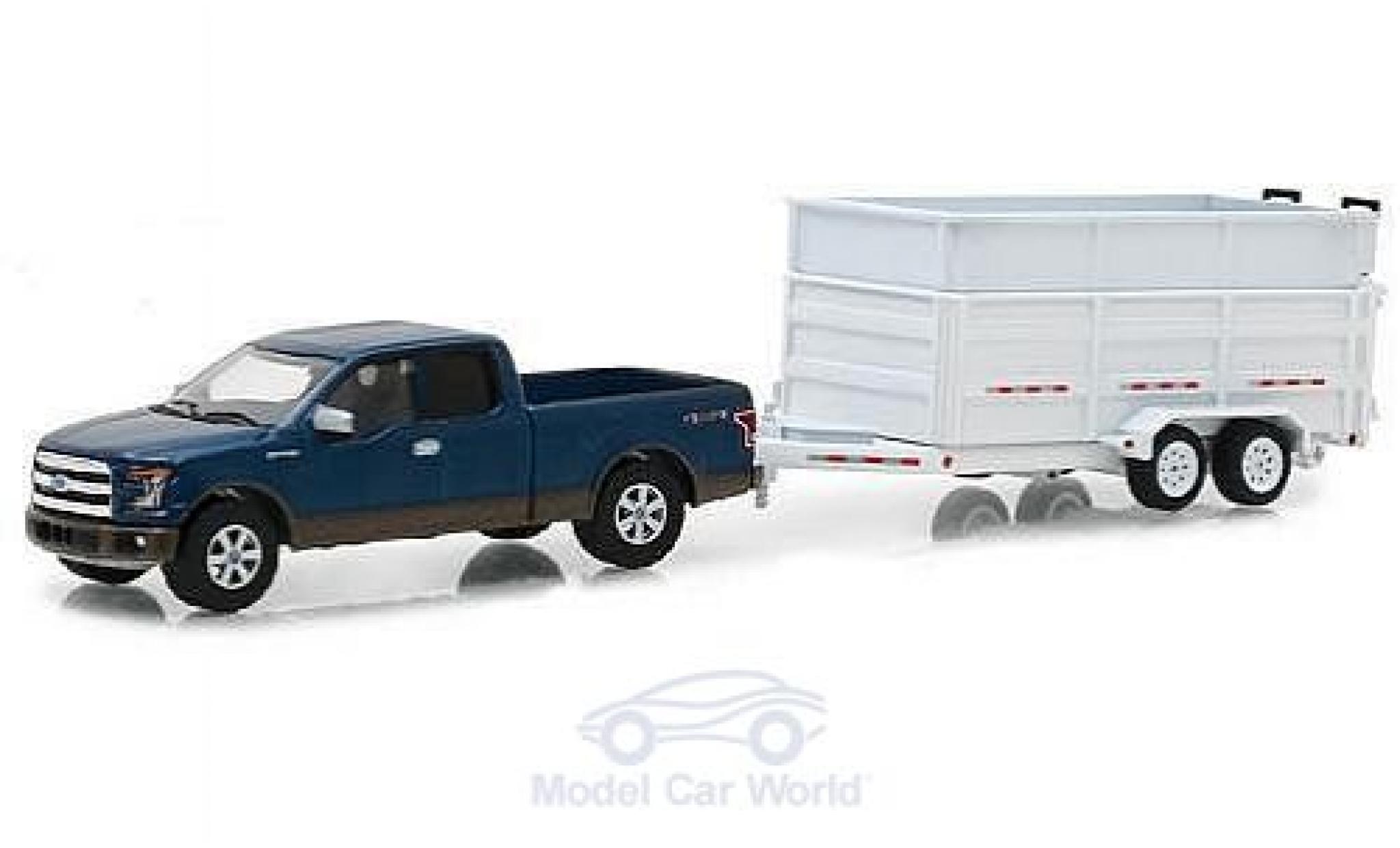 Ford F-1 1/64 Greenlight 50 metallic blue 2016 mit Kippanh&auml;nger diecast model cars
