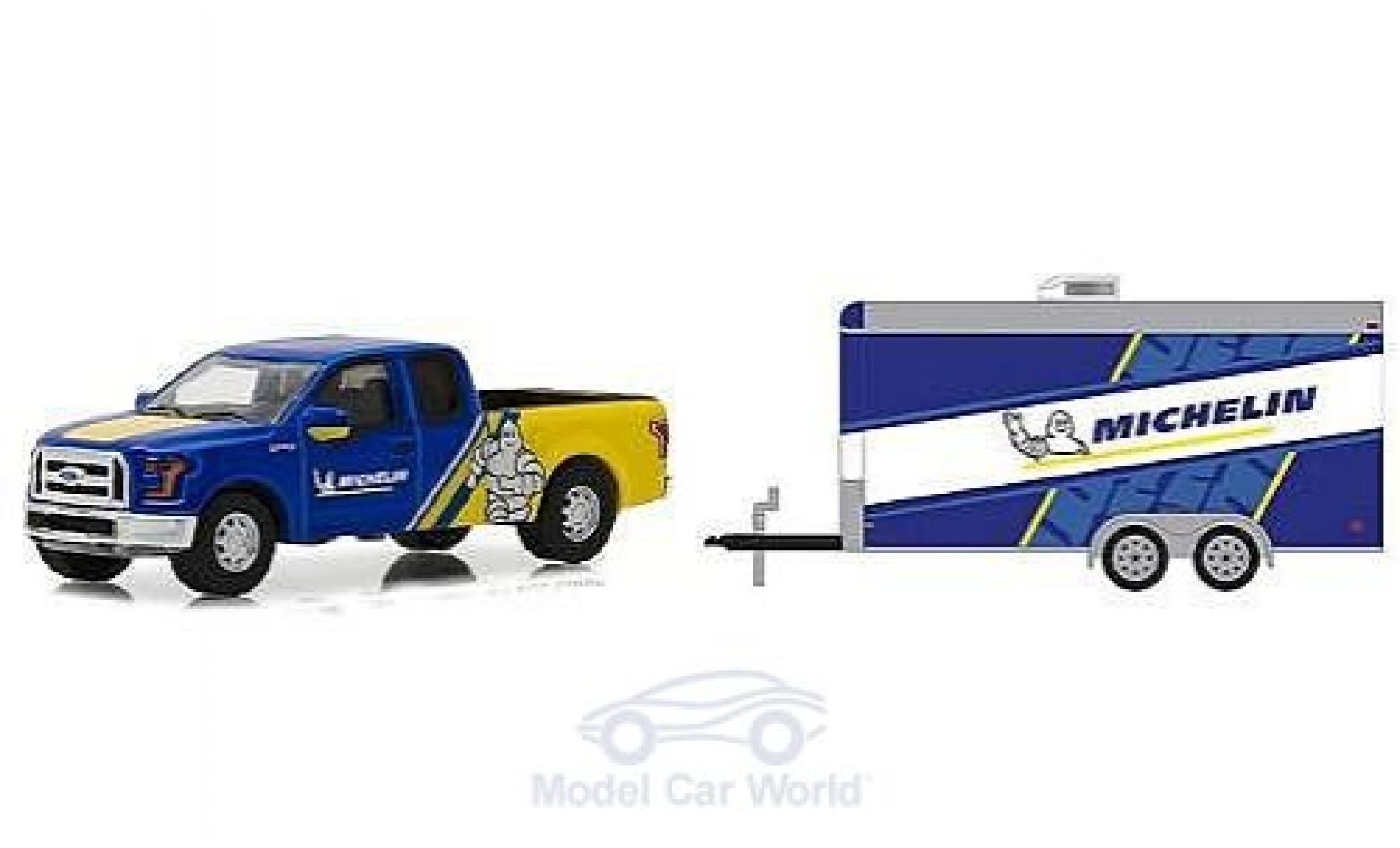 Ford F-1 1/64 Greenlight 50 Michelin Tires Racing 2016 mit Autotransportanh&auml;nger diecast model cars