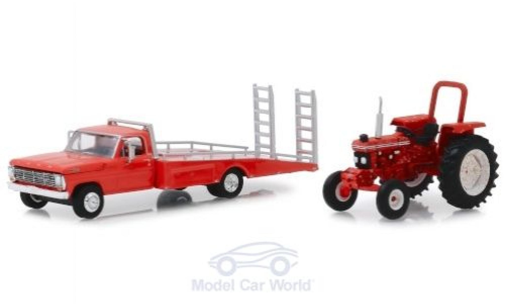 Ford F-350 1/64 Greenlight F 350 red 1969 Ramp Truc + 5610 Tractor diecast model cars