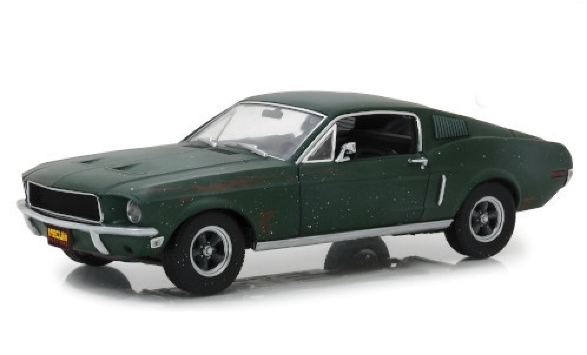 Ford Mustang 1/18 Greenlight GT Fastback metallic green Bullitt 1968 unrestauriert mit Stickerbogen diecast model cars