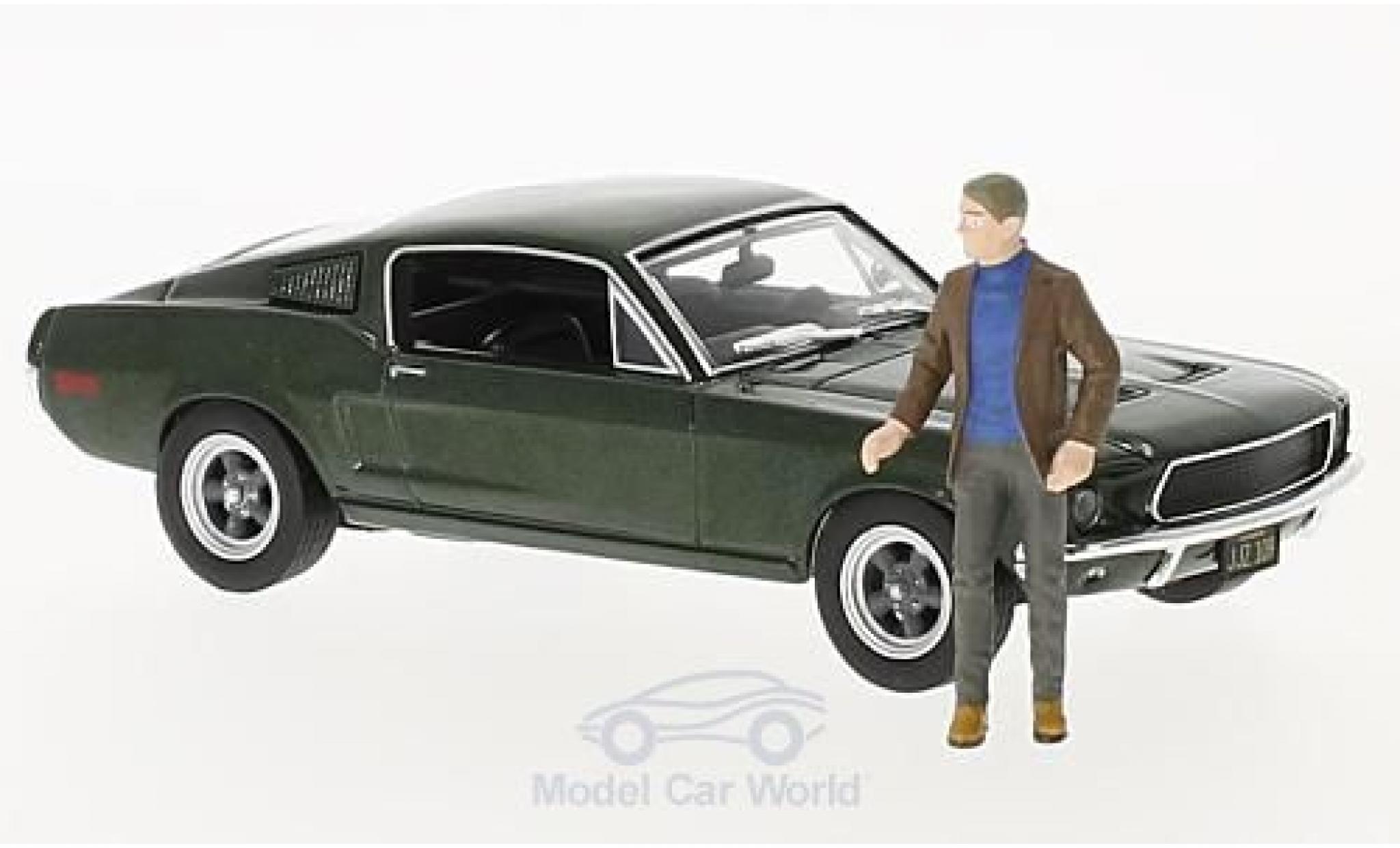 Ford Mustang 1/43 Greenlight GT metallic green Bullitt 1968 mit Figur Steve McQueen diecast model cars
