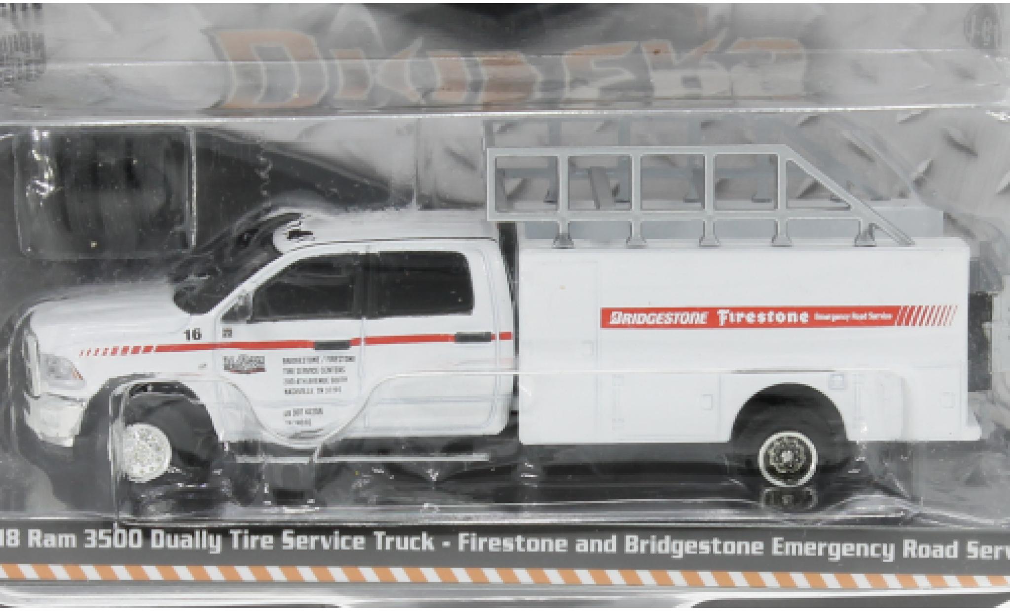 RAM 3 1/64 Greenlight Dodge 500 Dually Tire Service Truck Firestone and Bridgestone Road Service 2018 diecast model cars