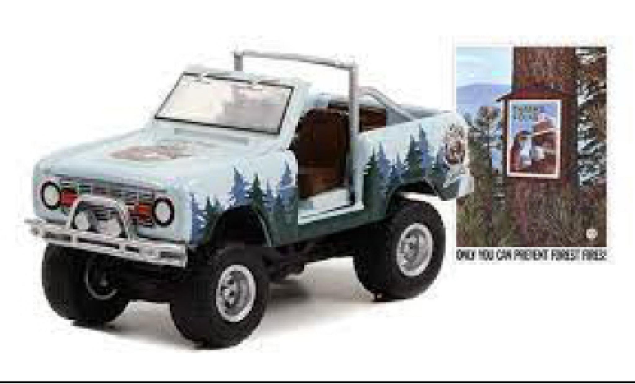 Ford Bronco 1/64 Greenlight blue clair/D&eacute;corer Smokey Bear 1967 diecast model cars