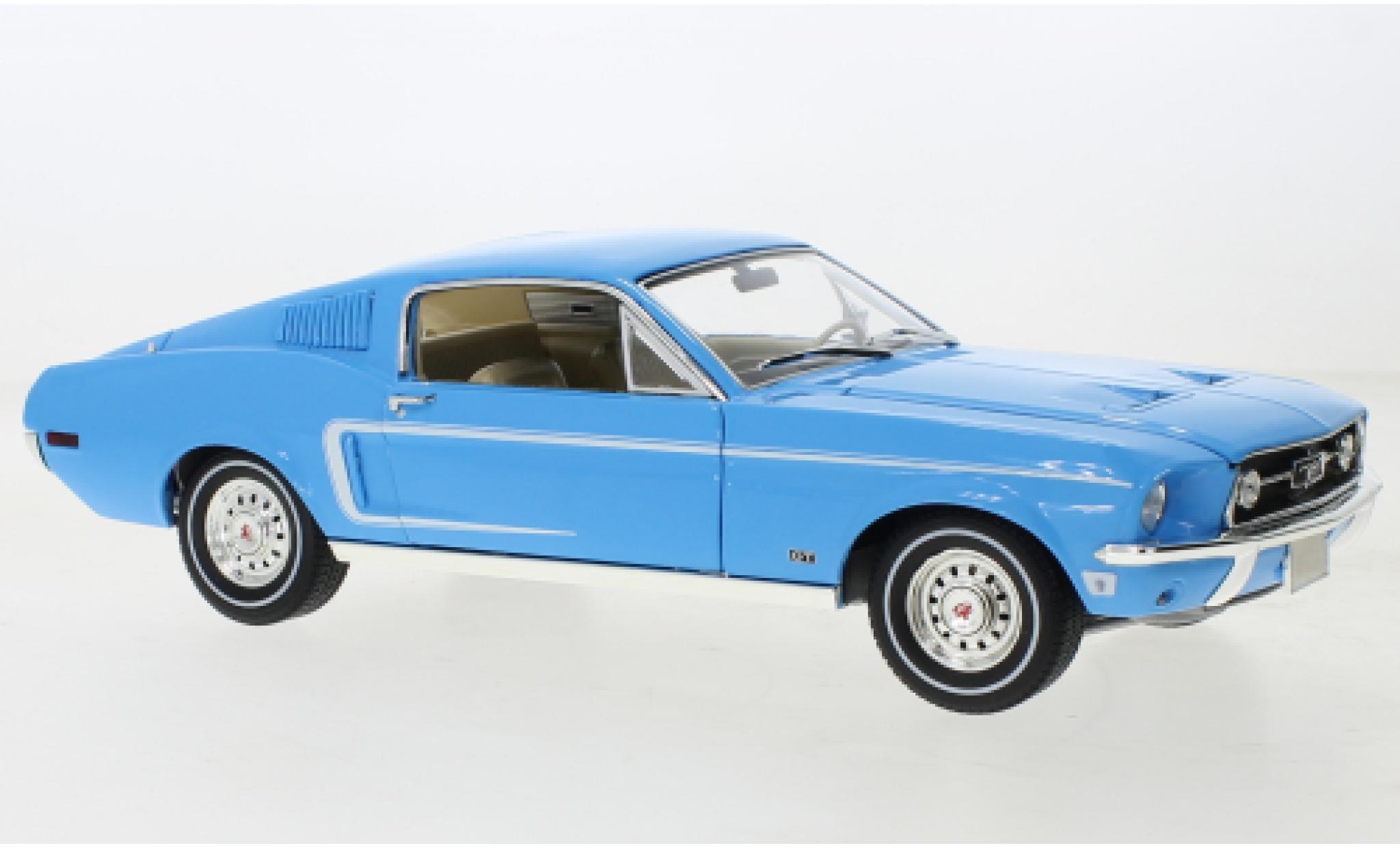 Ford Mustang 1/18 Greenlight Fastback blue clair 1968 diecast model cars