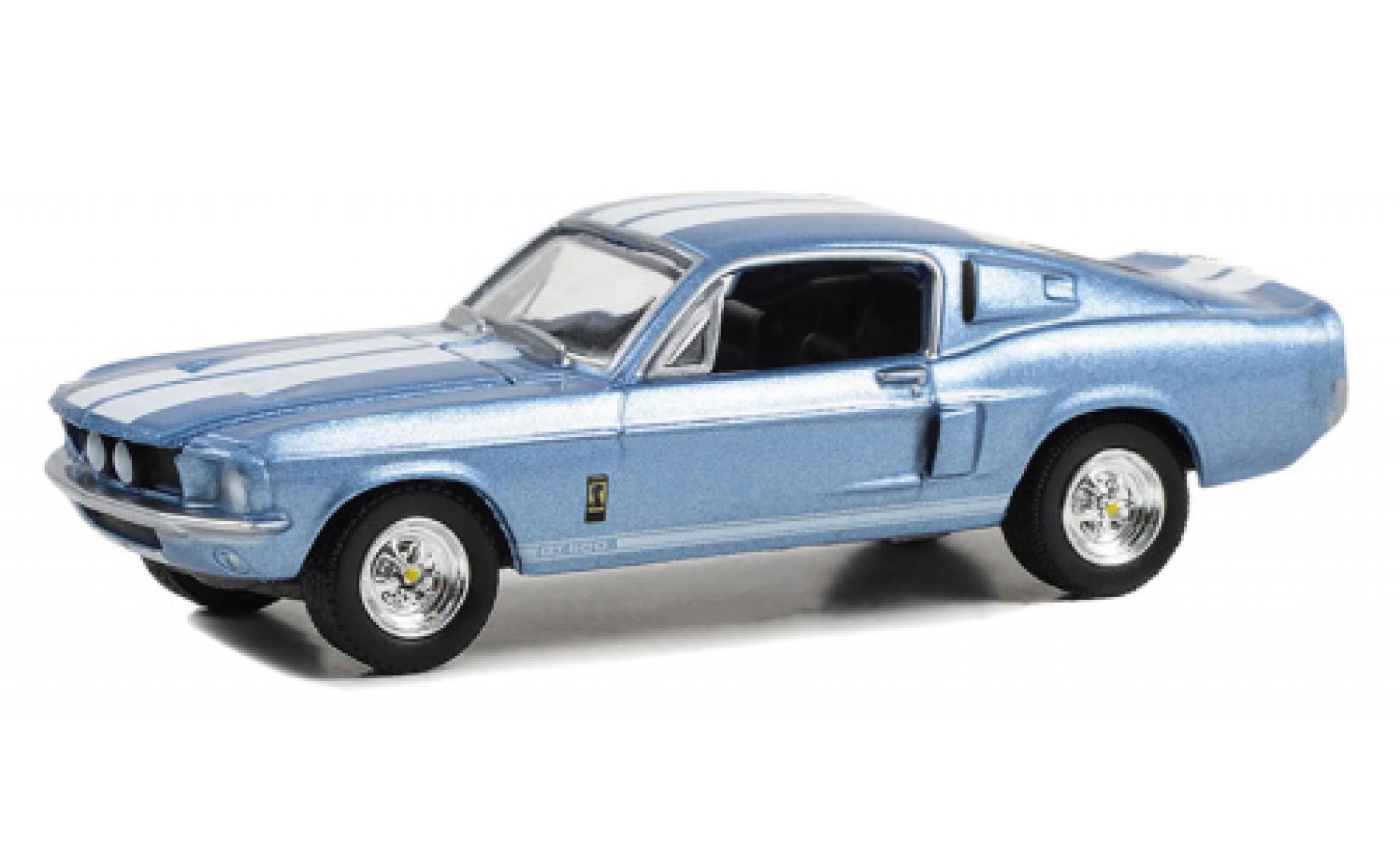 Shelby GT 500 1/64 Greenlight Ford Mustang metallise blue clair/white 1967 diecast model cars