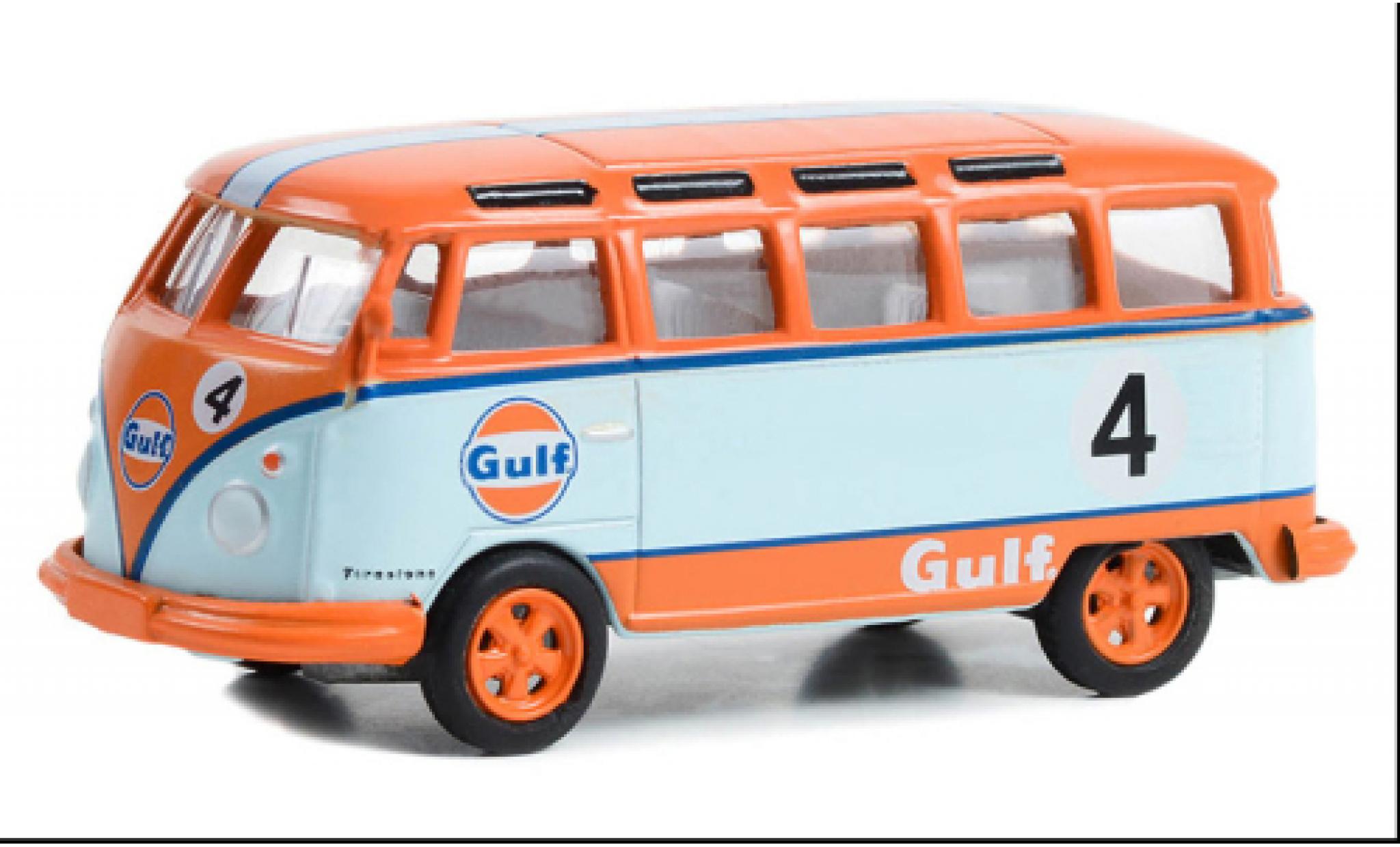 Volkswagen T1 1/64 Greenlight Samba bus orange/blue clair Gulf 1964 diecast model cars