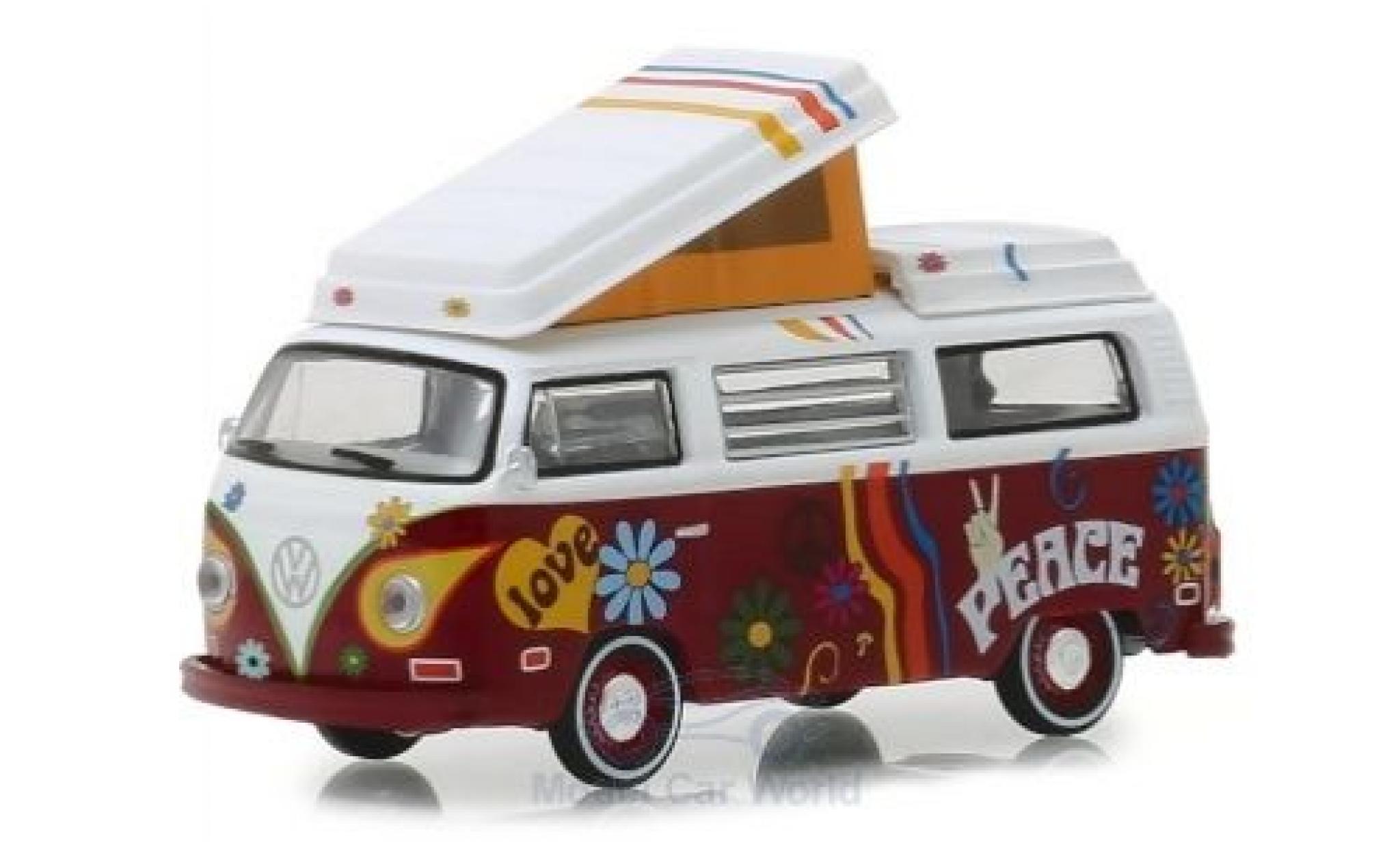 Volkswagen T2 1/64 Greenlight Westfalia Camper white/red 1973 diecast model cars