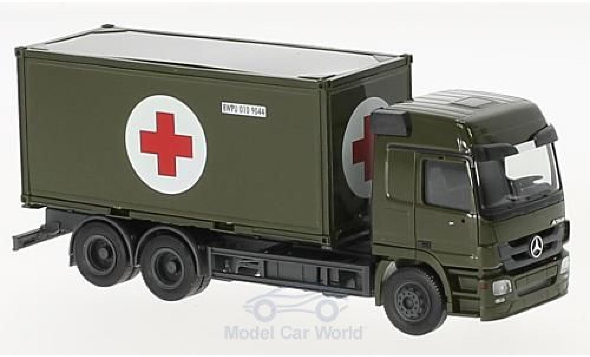 Mercedes Actros 1/87 Herpa L Bundeswehr 2008 Wechselkoffer-LKW mit Sanit&auml;tscontainer diecast model cars